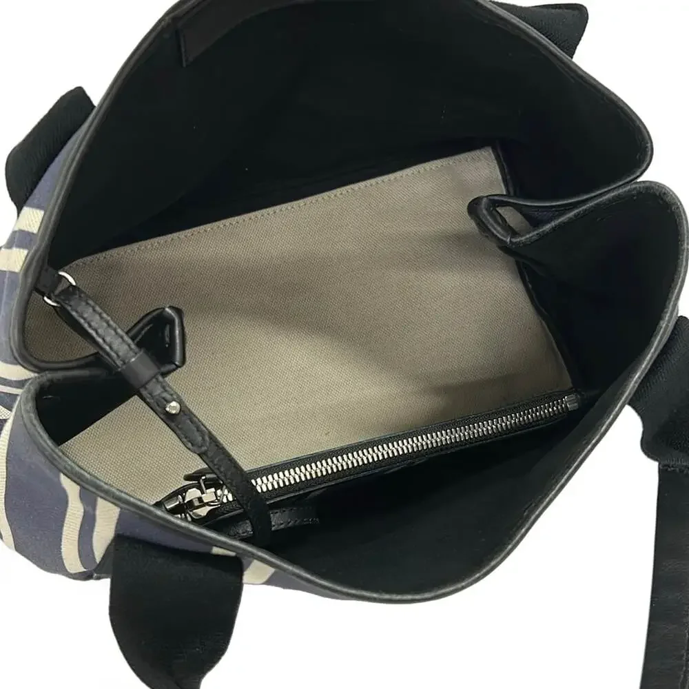 Balenciaga Navy Cabas S Tote Bag 339933 Navy White Black Canvas Leather